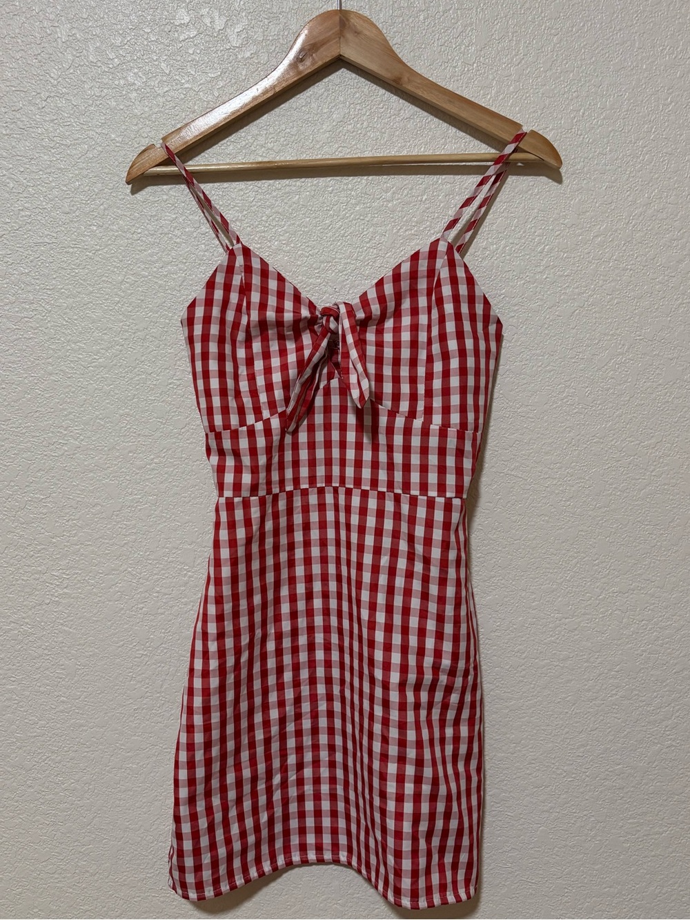 Red and White Gingham Button-Up Top